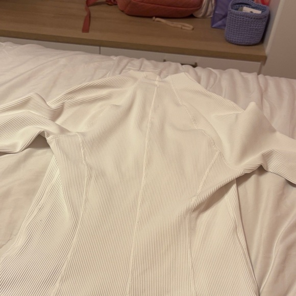 Athleta Women's Cream Ribbed Bomber Jacket - Picture 9 of 11